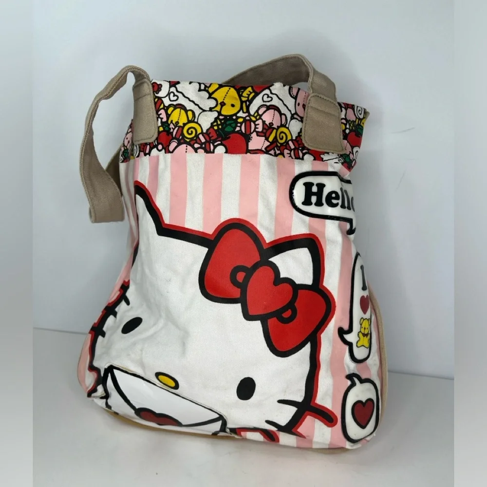 Hello Kitty Loungefly Tote Canvas Faux Leather Open Top Bag VINTAGE - Picture 12 of 12